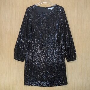 Preston & York Black Sequin Shift Dress Party Cocktail Festive Chic Women's 16